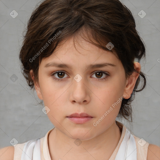 Neutral white child female with medium  brown hair and brown eyes