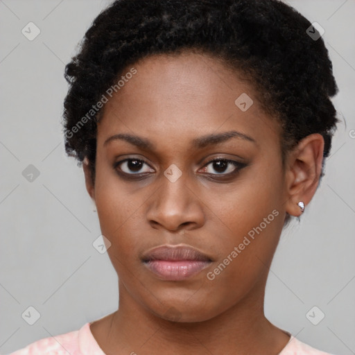 Neutral black young-adult female with short  brown hair and brown eyes