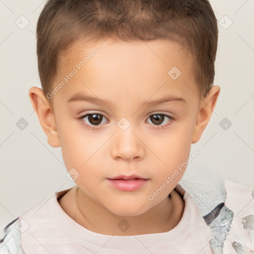 Neutral white child female with short  brown hair and brown eyes