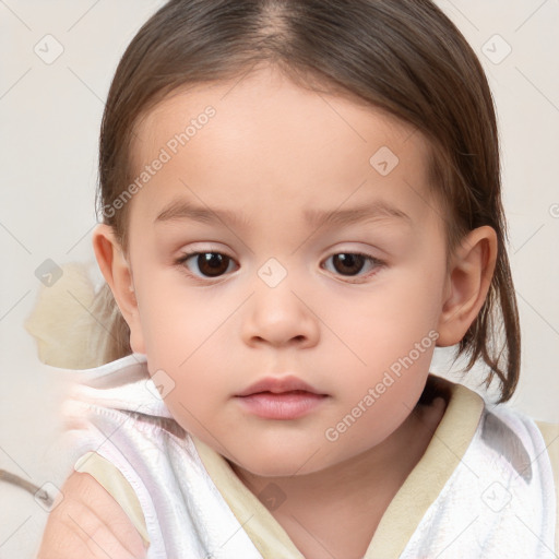 Neutral white child female with medium  brown hair and brown eyes