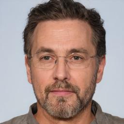 Neutral white middle-aged male with short  brown hair and brown eyes