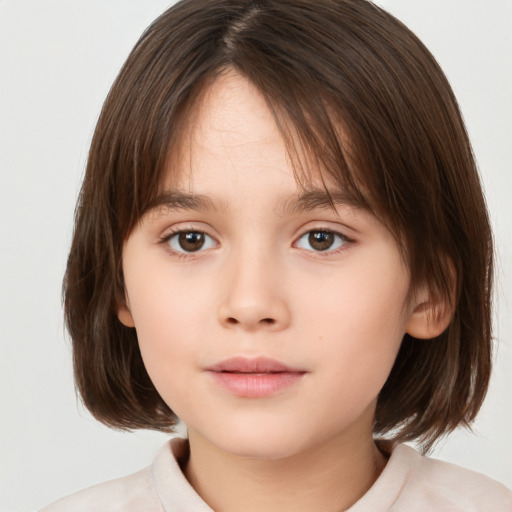 Neutral white child female with medium  brown hair and brown eyes