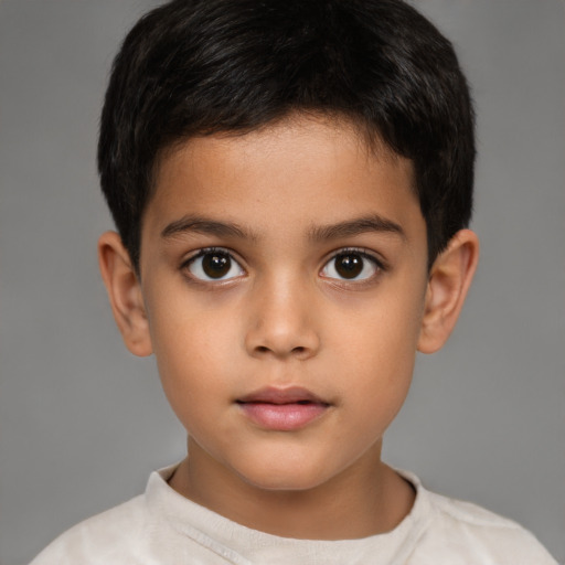 Neutral latino child male with short  brown hair and brown eyes