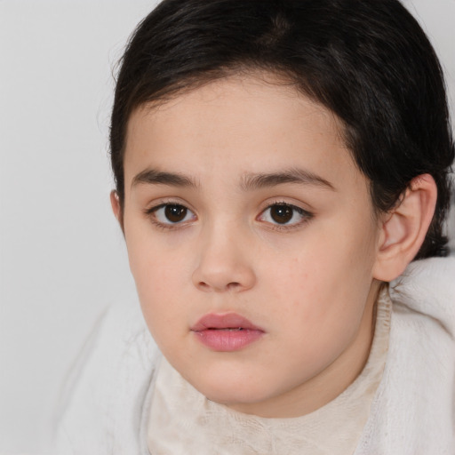 Neutral white child female with medium  brown hair and brown eyes