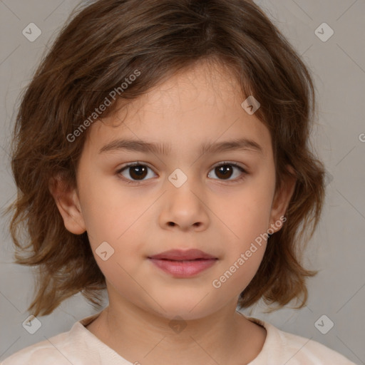 Neutral white child female with medium  brown hair and brown eyes