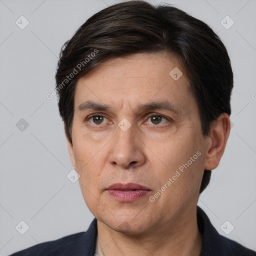 Neutral white adult male with short  brown hair and brown eyes