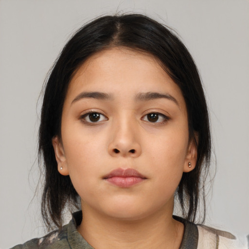 Neutral asian young-adult female with medium  brown hair and brown eyes