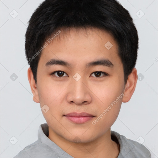 Neutral asian young-adult male with short  black hair and brown eyes