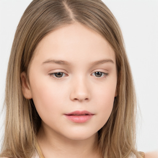 Neutral white child female with long  brown hair and brown eyes