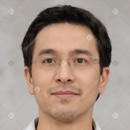 Neutral white adult male with short  brown hair and brown eyes