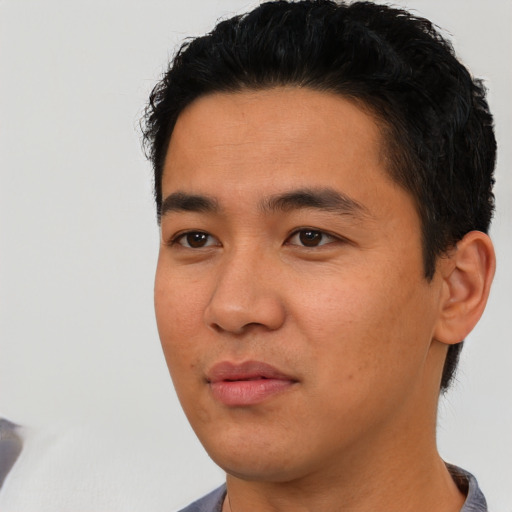 Neutral asian young-adult male with short  black hair and brown eyes