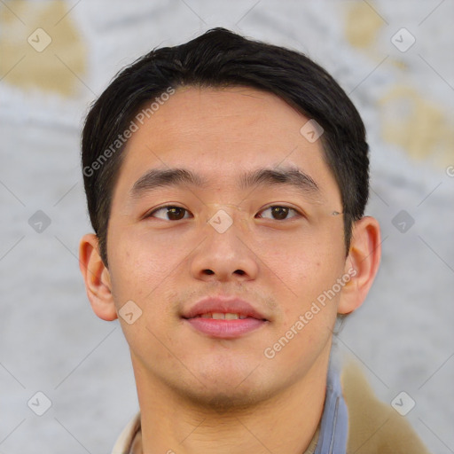 Neutral asian young-adult male with short  brown hair and brown eyes