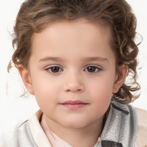 Neutral white child female with medium  brown hair and brown eyes