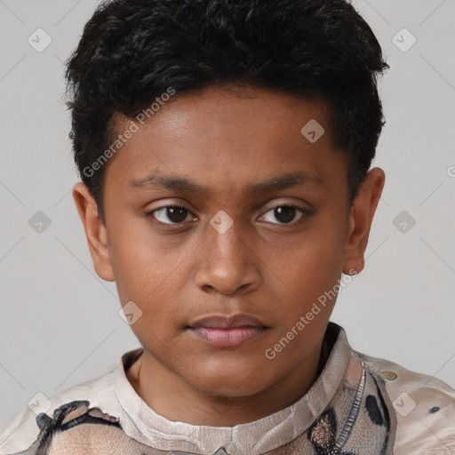 Neutral latino young-adult male with short  brown hair and brown eyes