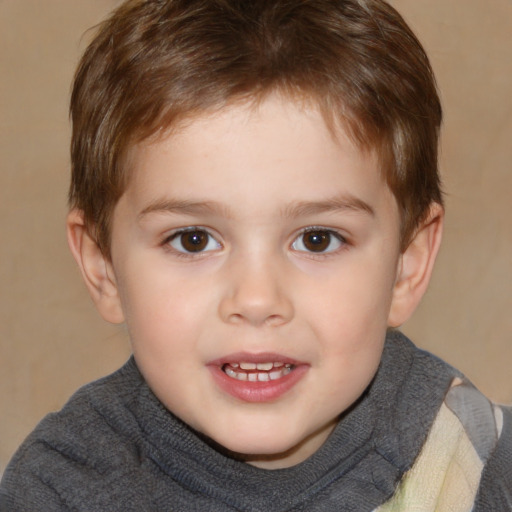 Joyful white child male with short  brown hair and brown eyes