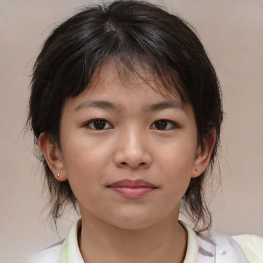 Neutral white child female with medium  brown hair and brown eyes