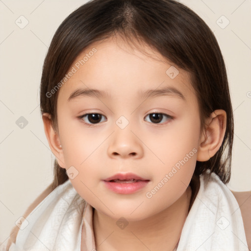 Neutral white child female with medium  brown hair and brown eyes