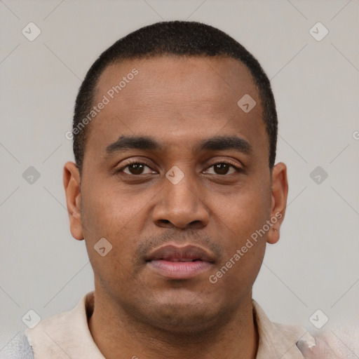 Neutral latino young-adult male with short  brown hair and brown eyes