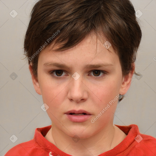 Neutral white child female with short  brown hair and brown eyes