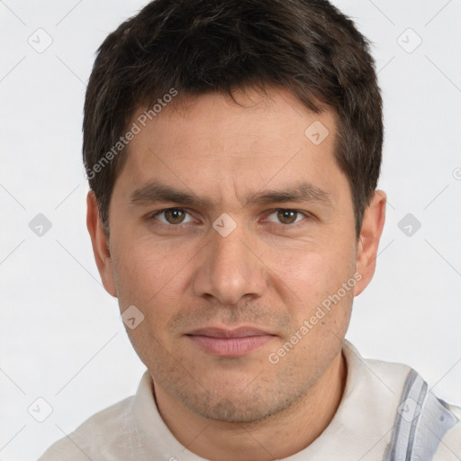 Neutral white adult male with short  brown hair and brown eyes