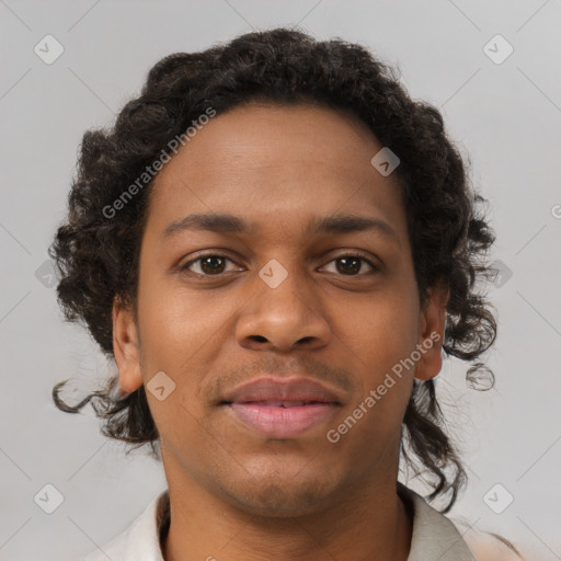 Neutral black young-adult female with short  brown hair and brown eyes