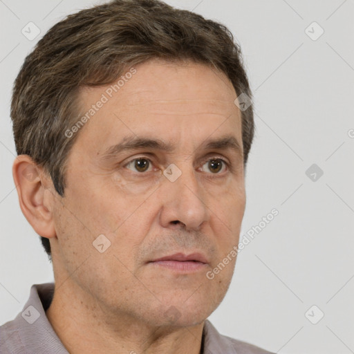 Neutral white adult male with short  brown hair and brown eyes