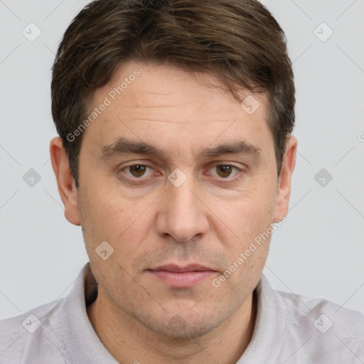 Neutral white adult male with short  brown hair and brown eyes