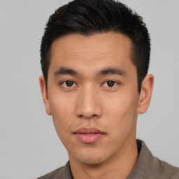 Neutral asian young-adult male with short  black hair and brown eyes