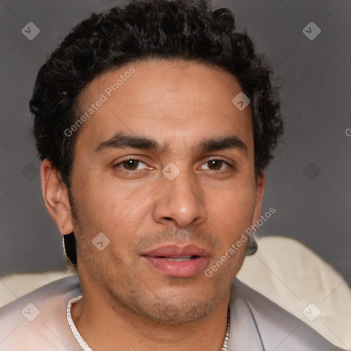 Neutral white adult male with short  brown hair and brown eyes