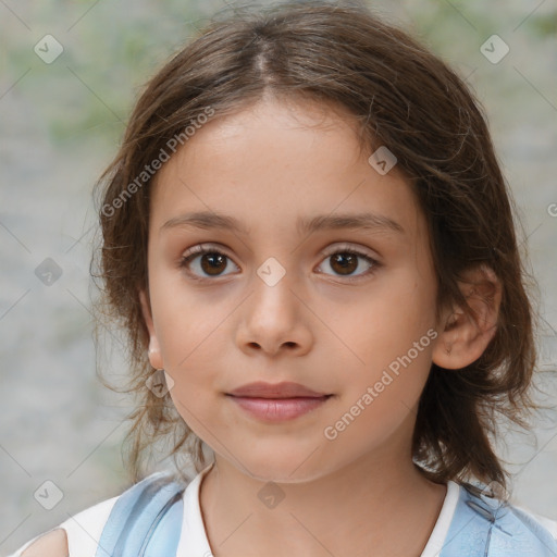 Neutral white child female with medium  brown hair and brown eyes