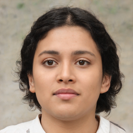 Neutral asian young-adult female with medium  brown hair and brown eyes