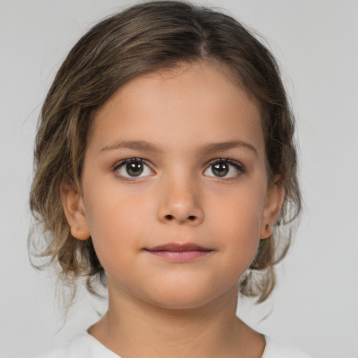 Neutral white child female with medium  brown hair and brown eyes