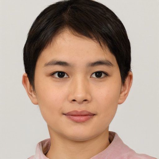 Neutral asian young-adult male with short  brown hair and brown eyes
