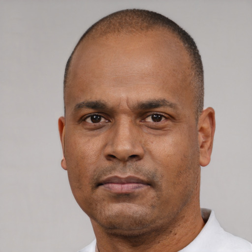 Neutral latino adult male with short  brown hair and brown eyes