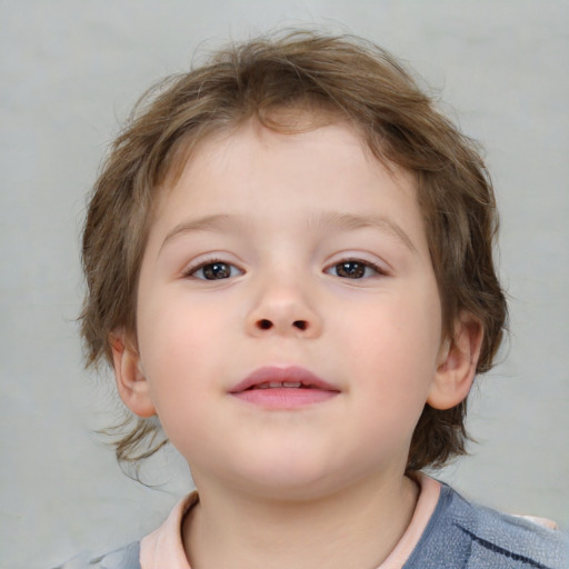 Neutral white child female with medium  brown hair and blue eyes