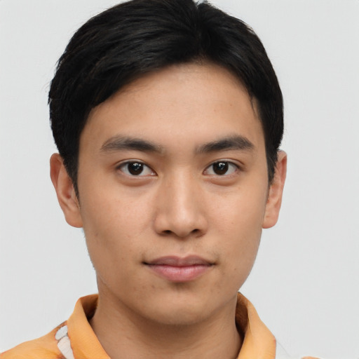 Neutral asian young-adult male with short  brown hair and brown eyes