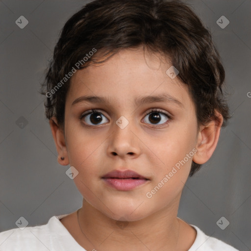 Neutral white child female with short  brown hair and brown eyes