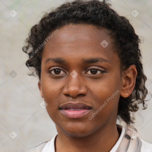 Neutral black young-adult female with short  brown hair and brown eyes