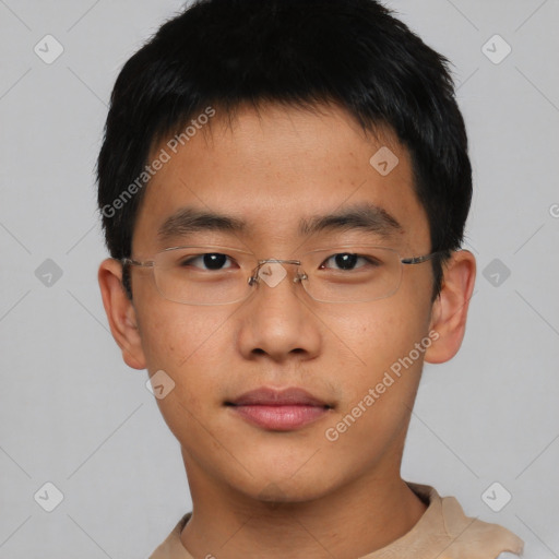 Neutral asian young-adult male with short  brown hair and brown eyes