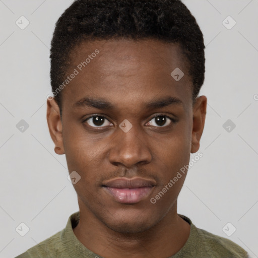 Neutral black young-adult male with short  brown hair and brown eyes