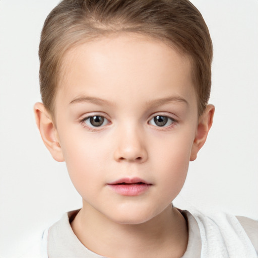 Neutral white child female with short  brown hair and brown eyes