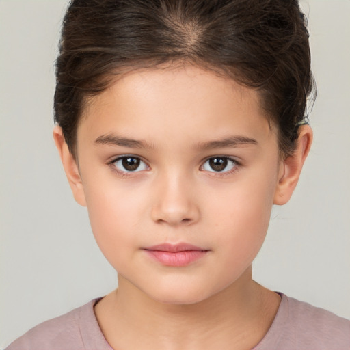 Neutral white child female with short  brown hair and brown eyes