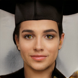 Joyful white young-adult female with short  black hair and brown eyes