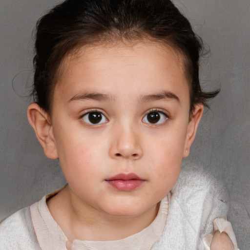 Neutral white child female with short  brown hair and brown eyes