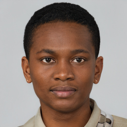 Neutral black young-adult male with short  brown hair and brown eyes