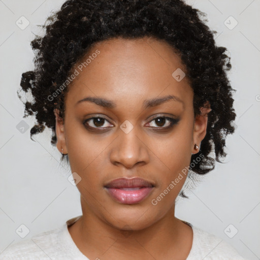 Neutral black young-adult female with short  brown hair and brown eyes