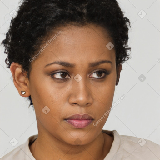 Neutral black young-adult female with short  brown hair and brown eyes