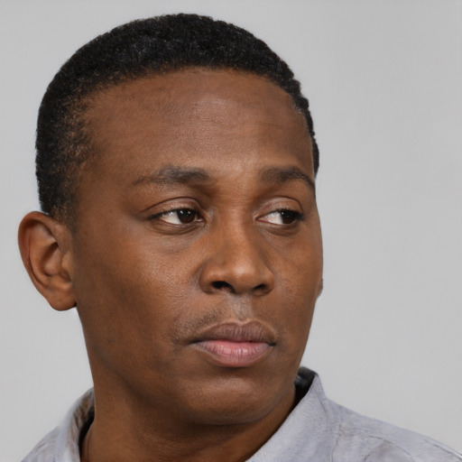 Neutral black young-adult male with short  brown hair and brown eyes