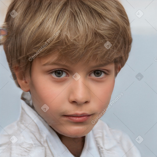 Neutral white child male with short  brown hair and grey eyes