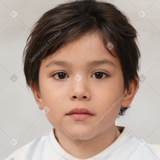 Neutral white child female with short  brown hair and brown eyes